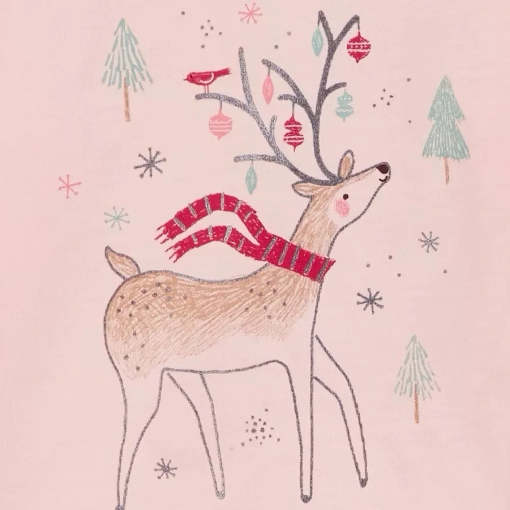 Carter's Just One You nwt Girls' Christmas 2pk Reindeer Snowflake T-Shirt - Pink